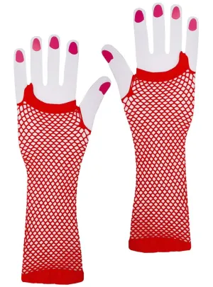 Mid Length Red Fishnet Costume Gloves
