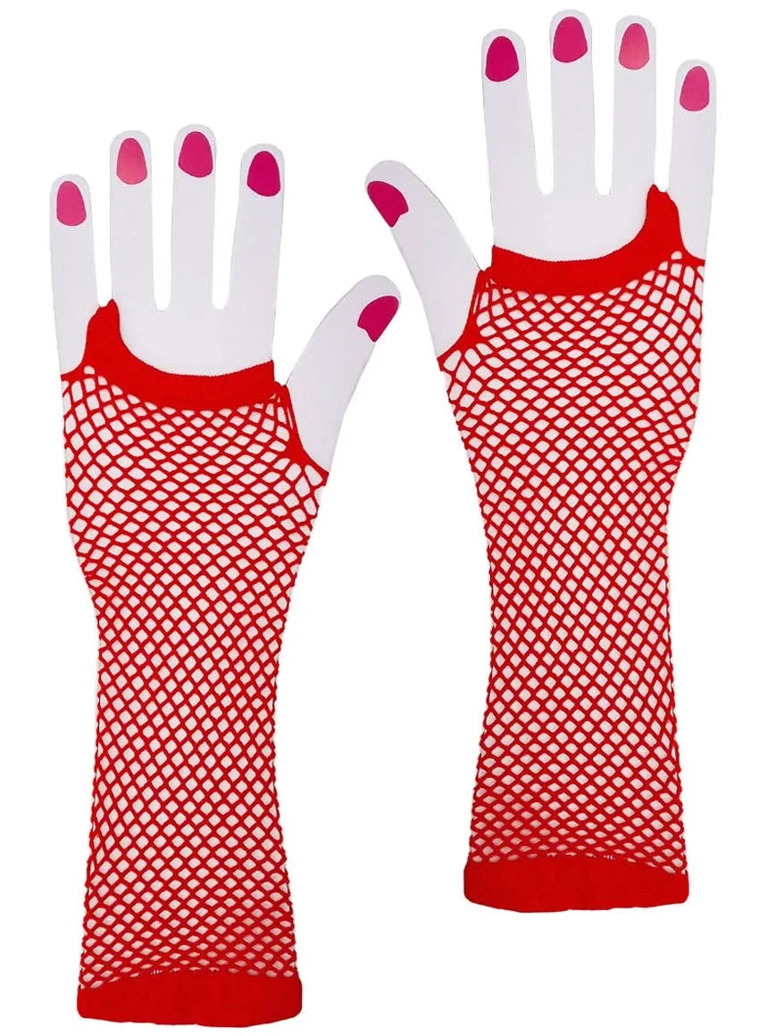 Mid Length Red Fishnet Costume Gloves