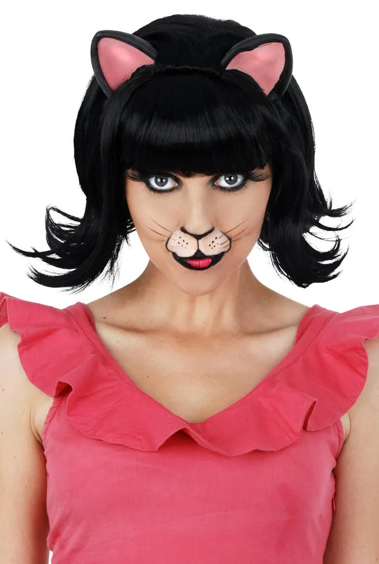Midnight Cat Black Bob Wig with Ears