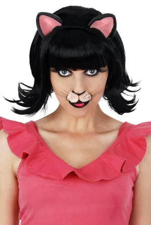 Midnight Cat Black Bob Wig with Ears