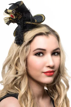 Mini Black and Gold Velvet Top Hat with Feathers