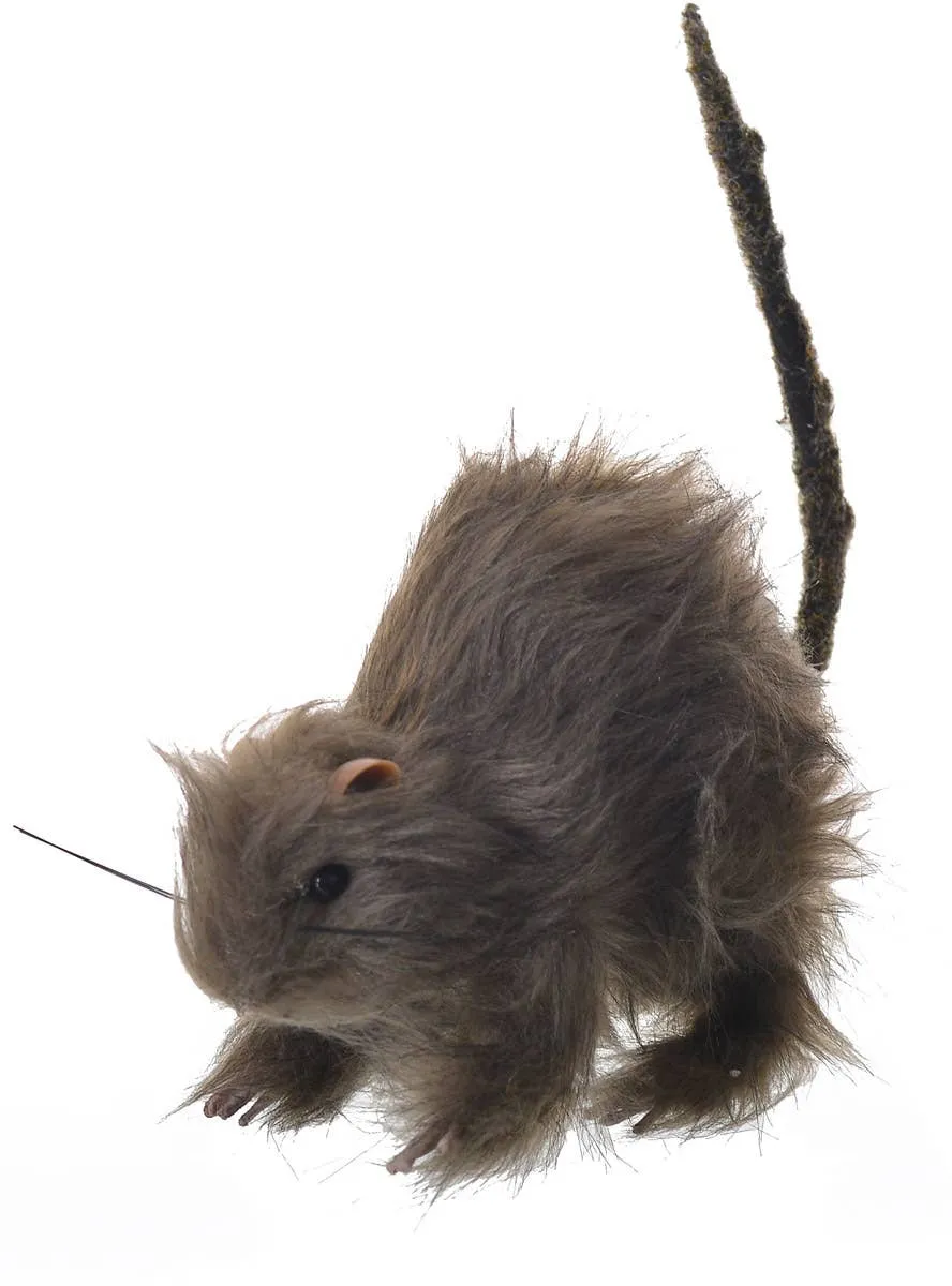 Mini Furry Grey Rat Halloween Decoration
