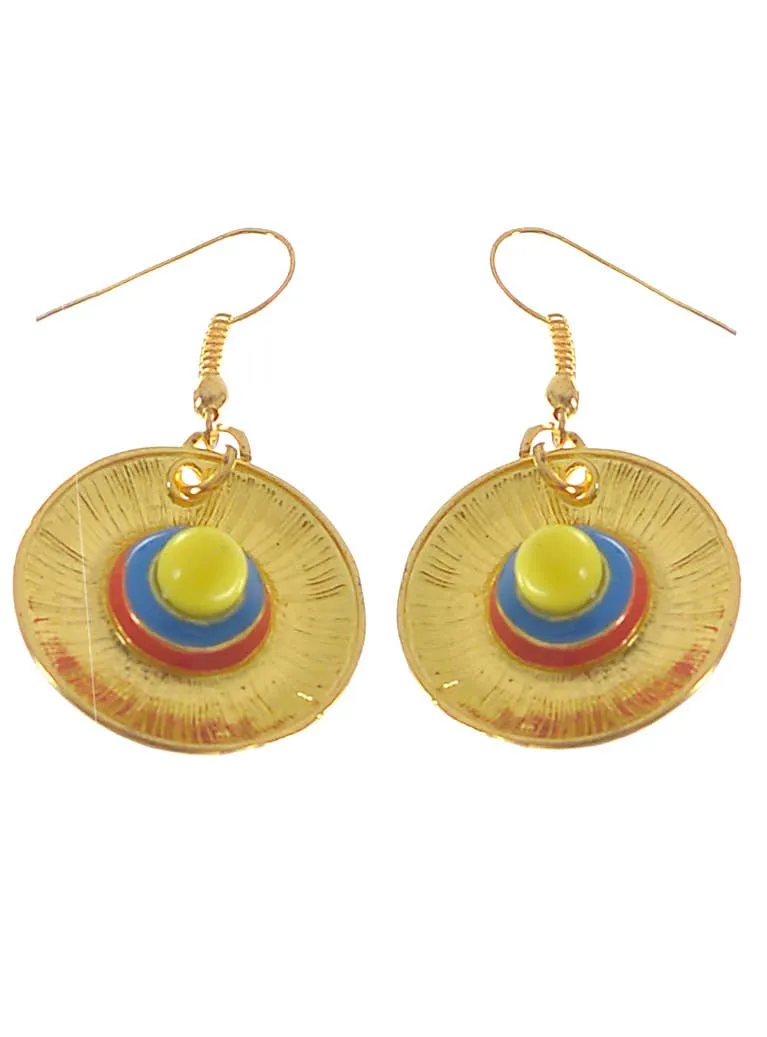 Mini Gold Mexican Sombrero Costume Earrings