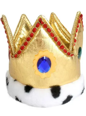 Mini Gold Plush Crown with Jewels Costume Accessory