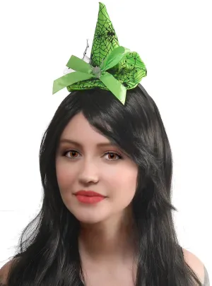 Mini Green Spiderweb Witch Hat on Headband