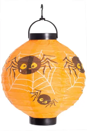 Mini Light Up Spider Print Orange Halloween Lantern