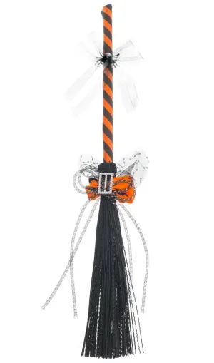 Mini Orange and Black Witch Broomstick Accessory