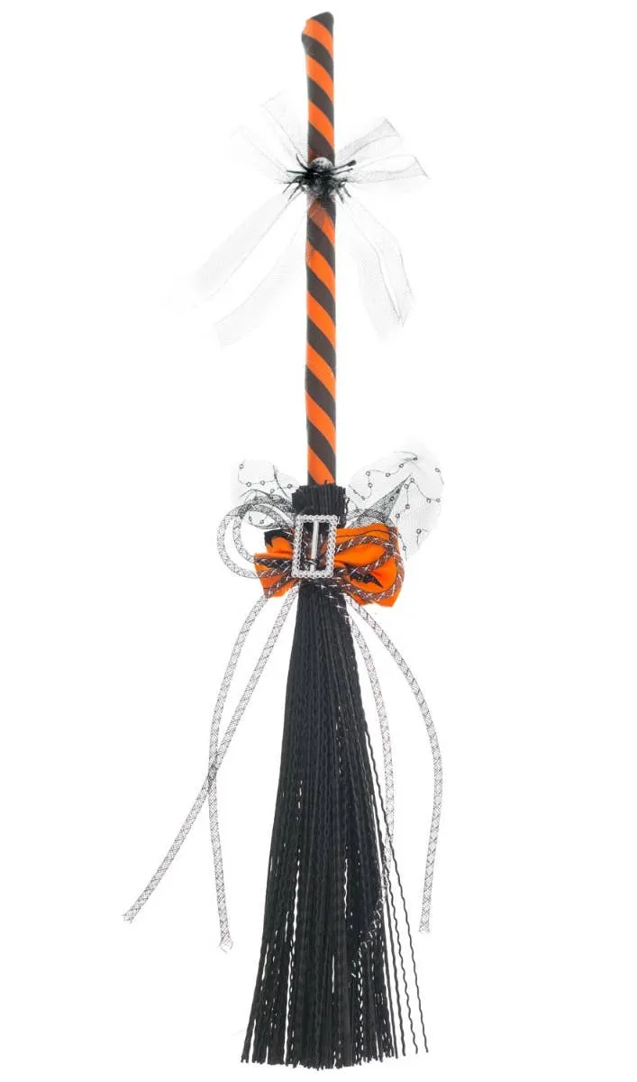 Mini Orange and Black Witch Broomstick Accessory