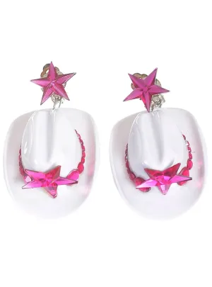 Mini Pink and White Cowboy Hat Costume Earrings