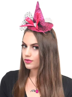 Mini Pink Spiderweb Witch Hat on Headband