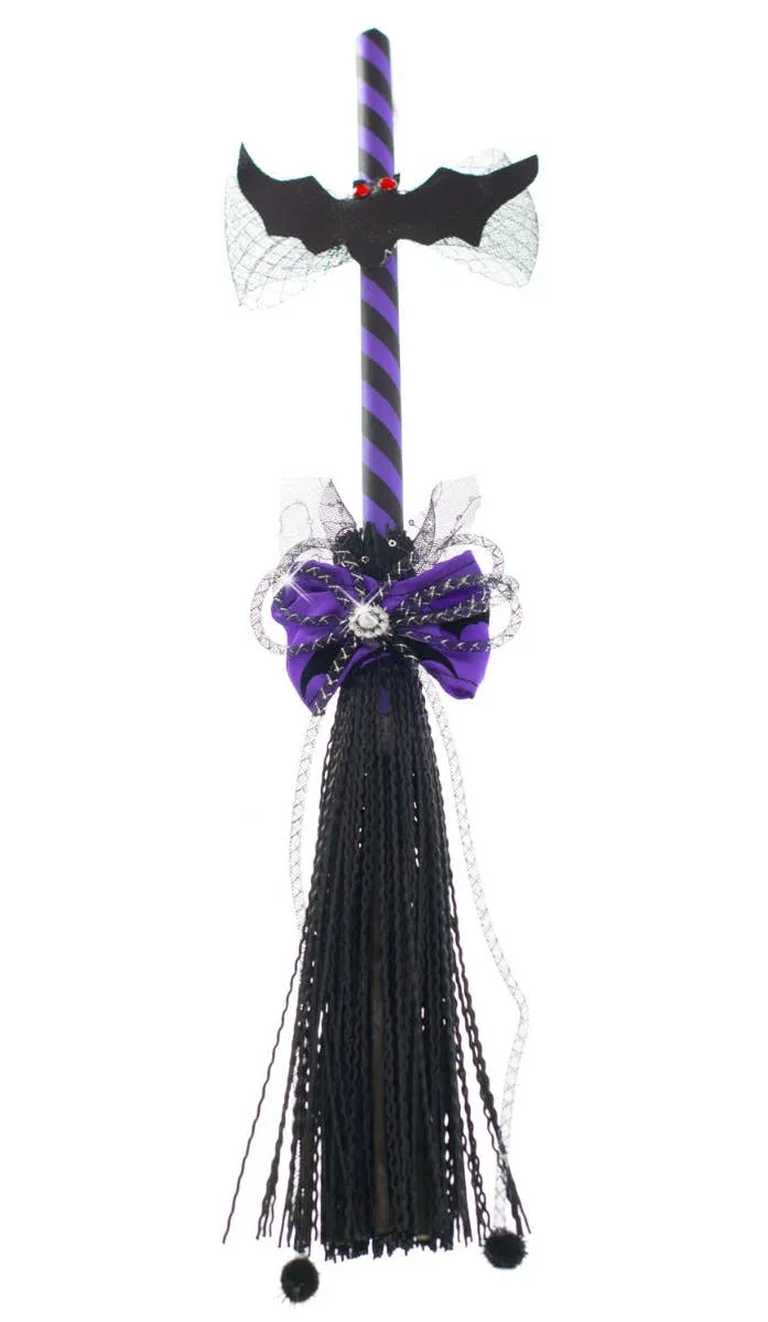 Mini Purple and Black Witch Broomstick Accessory