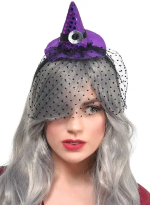 Mini Purple Witch Hat with Black Polka Dot Veil