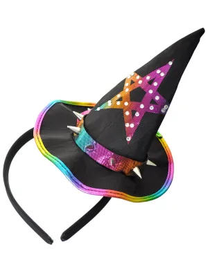 Mini Rainbow Pentagram Witch Hat Headband