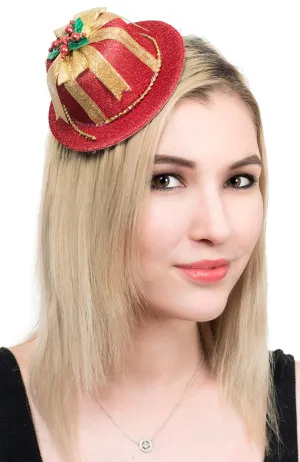Mini Red and Gold Christmas Hat on Clips