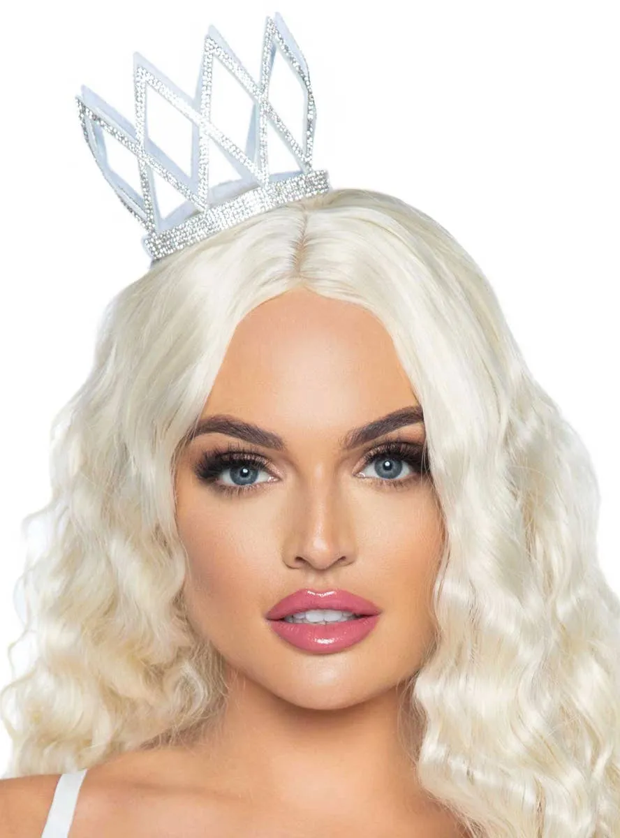 Mini Silver Faux Rhinestone Die Cut Queen Costume Crown