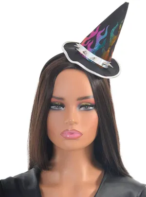 Mini Spiked Rainbow Flame Witch Hat on Headband