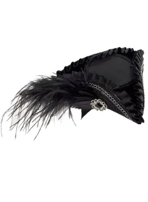 Mini Tri Corner Black Satin Pirate Hat
