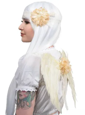 Mini White Angel Wings and Flower Headband Set