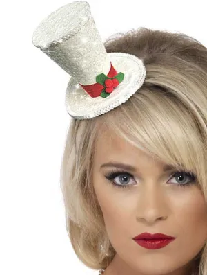 Mini White Glitter Christmas Top Hat