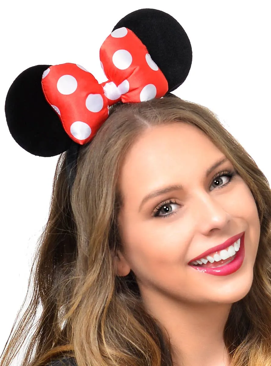 Minnie Mouse Ears Headband with Plush Red and White Bow