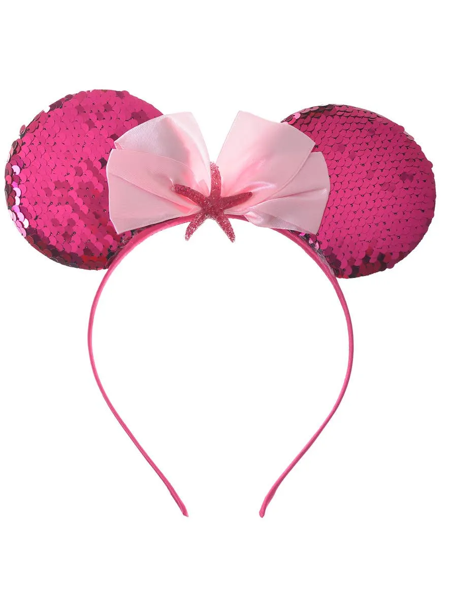 Minnie Mouse Style Pink Sequin Ears with Starfish Embellishment
