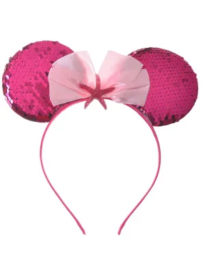Minnie Mouse Style Pink Sequin Ears with Starfish Embellishment