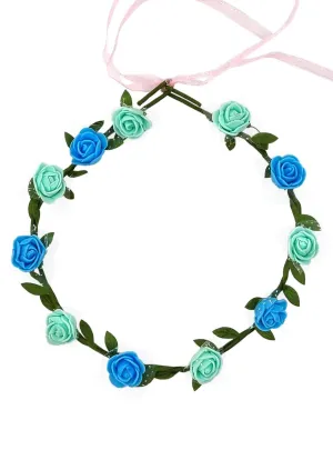 Mint Green and Blue Flower Headpiece Costume Accessory