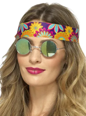 Mirrored Lens Womens 1970s Hippie Costume Glasses
