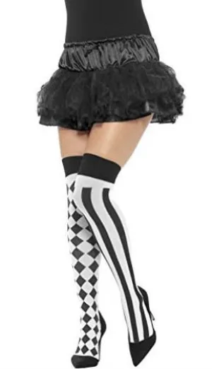 Mismatch Black and White Harlequin Thigh High Stockings