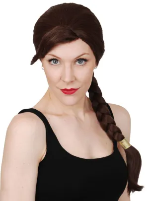 Miss Croft Womens Brown Side Plait Costume Wig