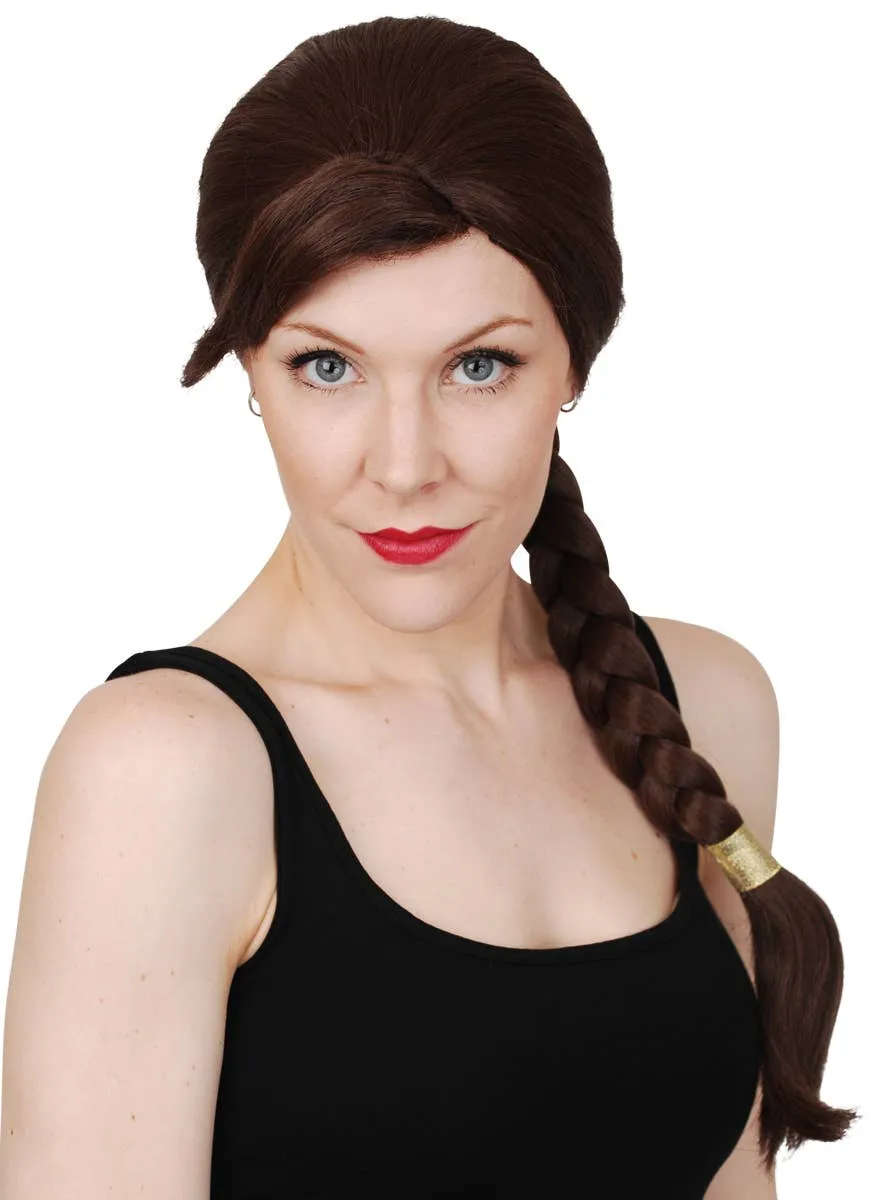 Miss Croft Womens Brown Side Plait Costume Wig
