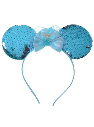 Miss Mouse Style Blue Sequin Ears with Mermaid Tail Embellishment