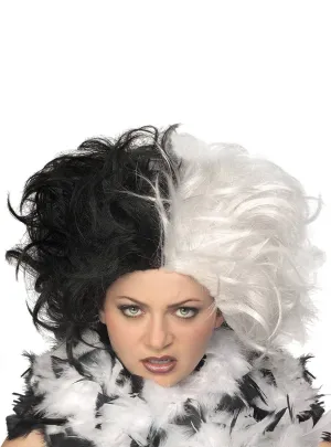 Miss Spot Womens Black and White Cruella Costume Wig