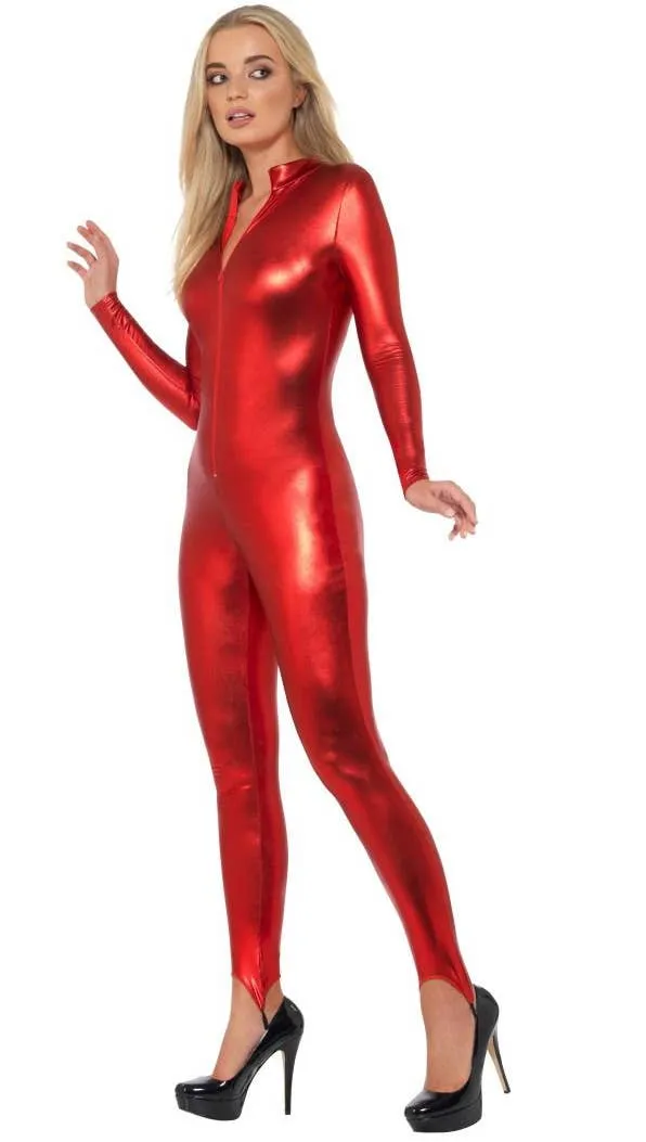 Miss Whiplash Womens Red Catsuit Costume