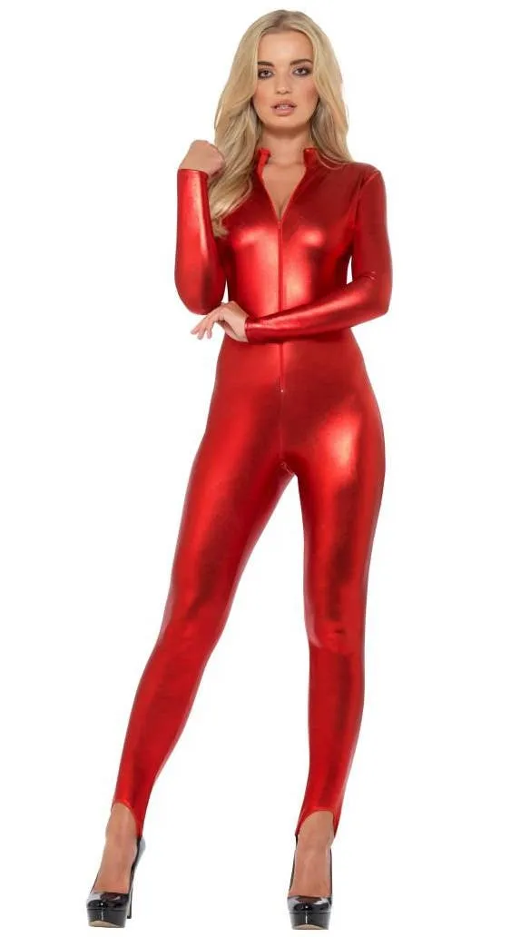 Miss Whiplash Womens Red Catsuit Costume