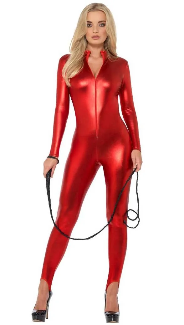 Miss Whiplash Womens Red Catsuit Costume