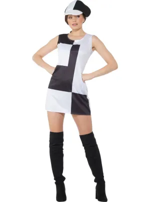 Monochrome Womens 60s Mod Dress Up Costume