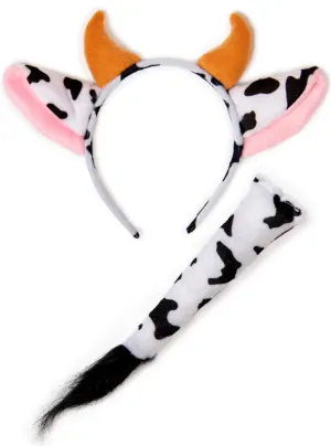 Moo Cow Kids Black and White Animal Ears and Tail Accessory Set