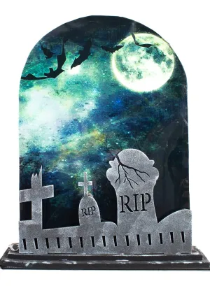 Moonlit Graveyard and Bats Tombstone with Lights and Sound