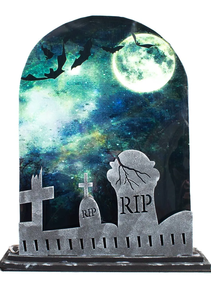 Moonlit Graveyard and Bats Tombstone with Lights and Sound