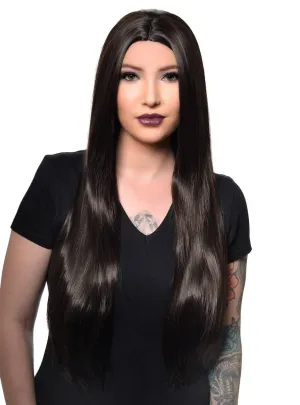 Morticia Addams Long Straight Near Black Womens Costume Wig