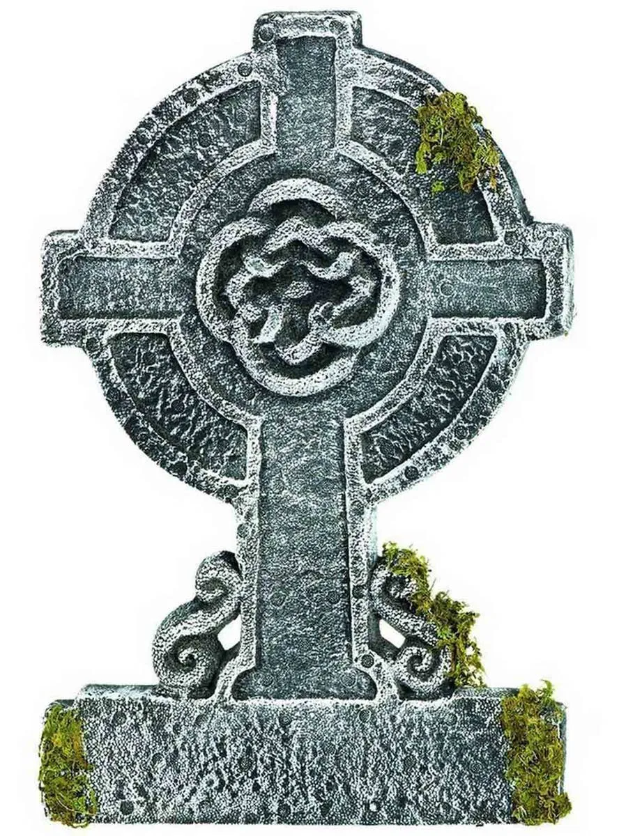 Mossy Grey Foam Cross Tombstone Halloween Decoration