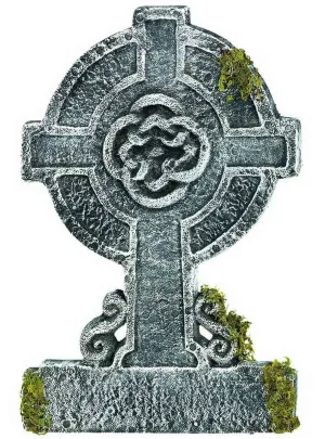 Mossy Grey Foam Cross Tombstone Halloween Decoration