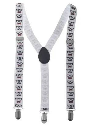 Moustache and Glasses Print Costume Suspenders