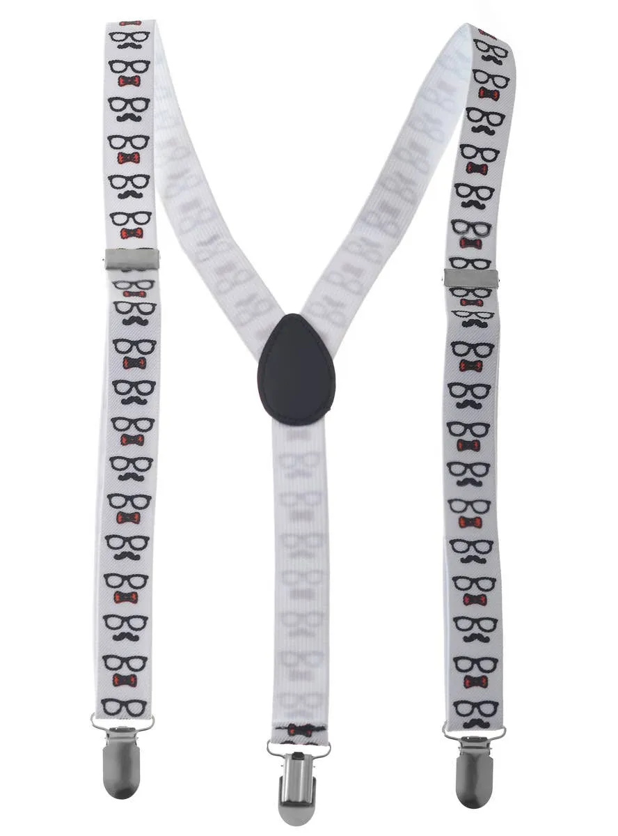 Moustache and Glasses Print Costume Suspenders