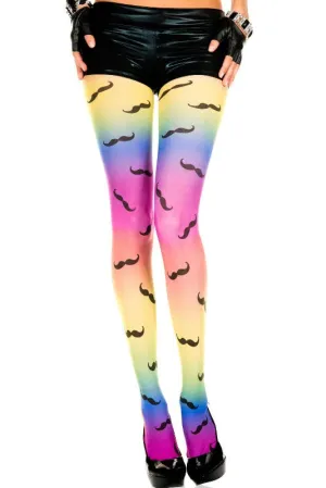 Moustache Printed Rainbow Tights