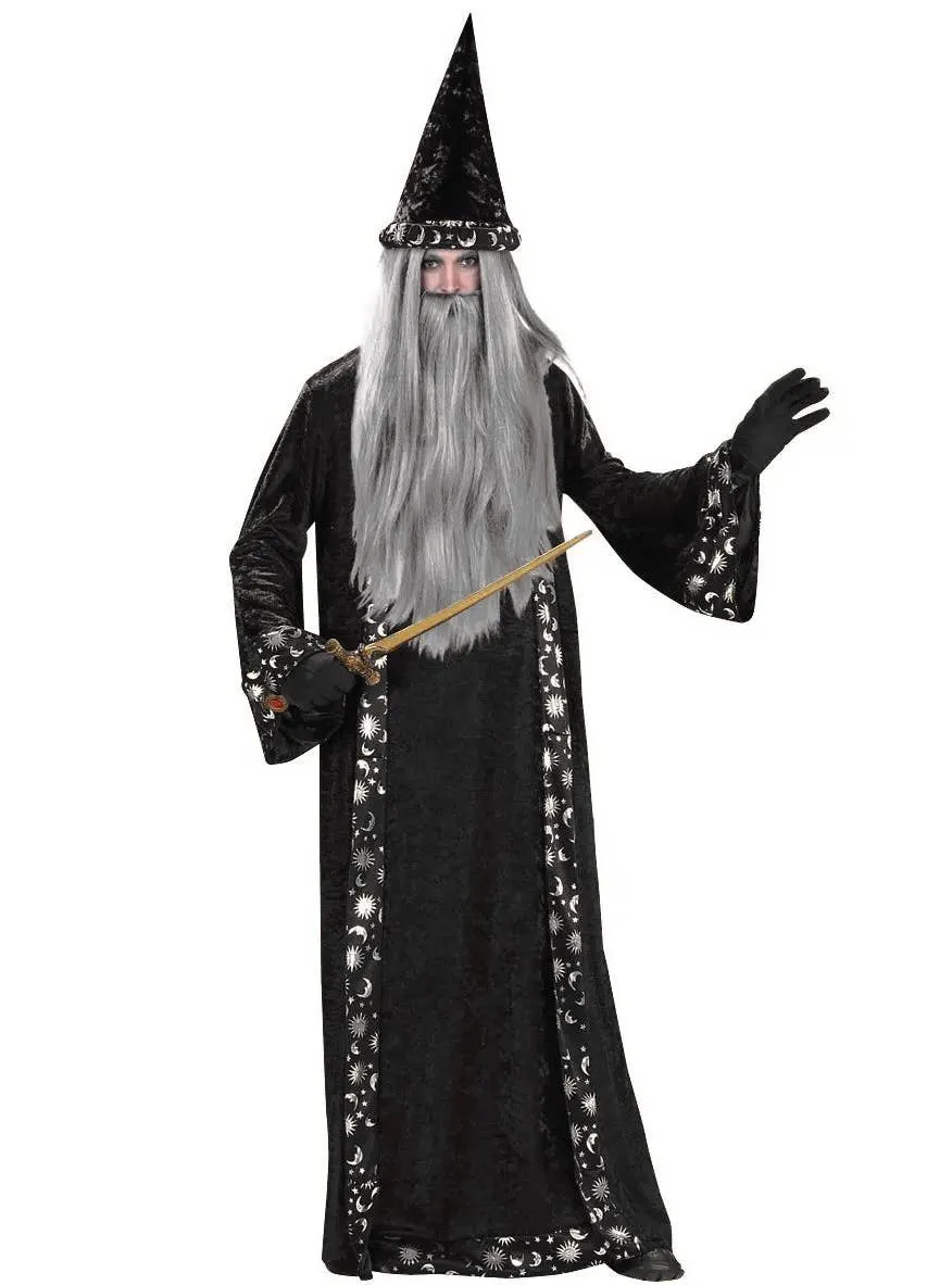 Mr Wizard Black Velvet Mens Fancy Dress Costume