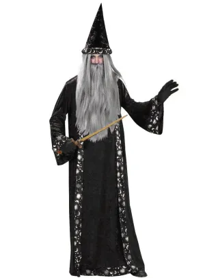 Mr Wizard Black Velvet Mens Fancy Dress Costume