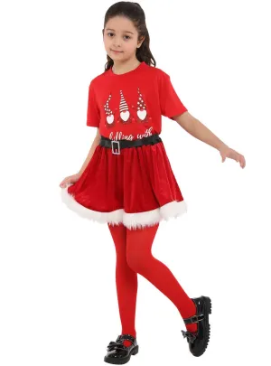 Mrs Claus Girls Red Velvet Christmas Skirt