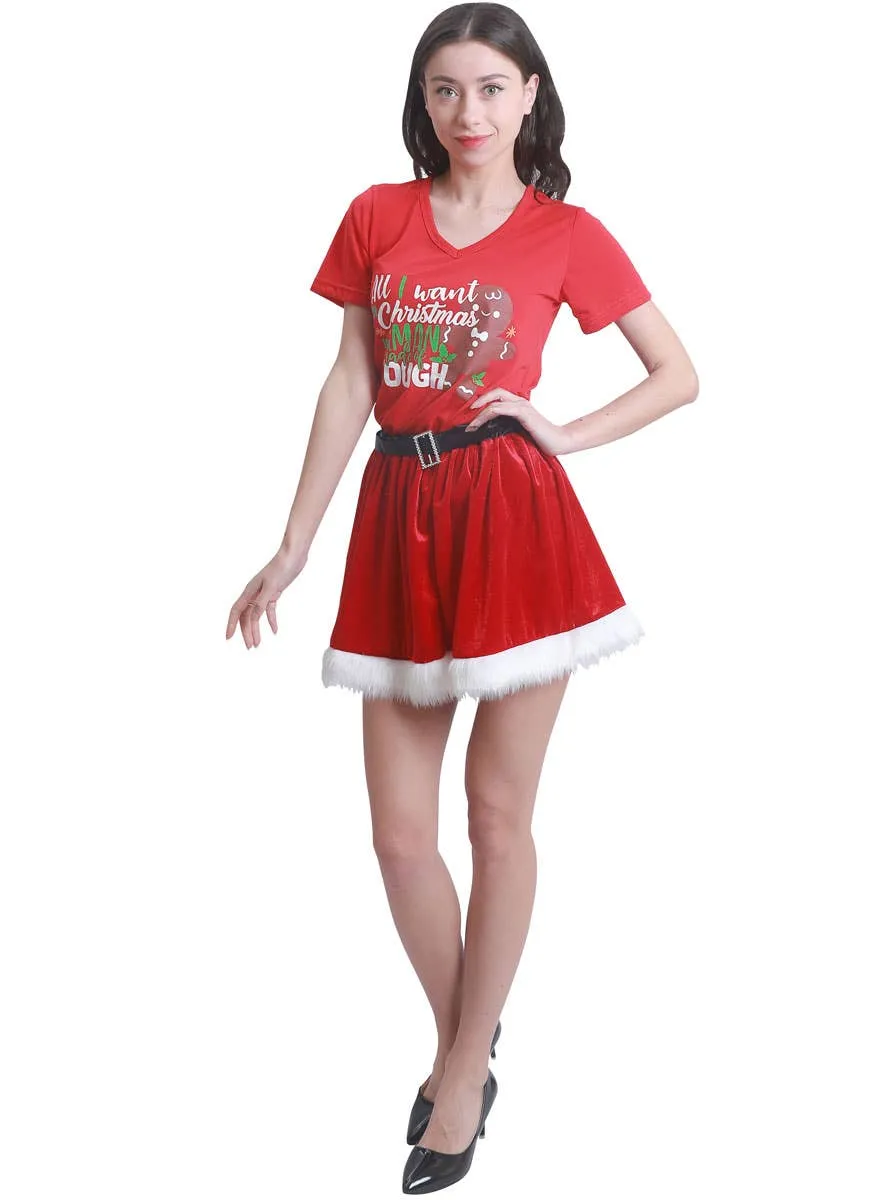 Mrs Claus Womens Red Velvet Christmas Skirt